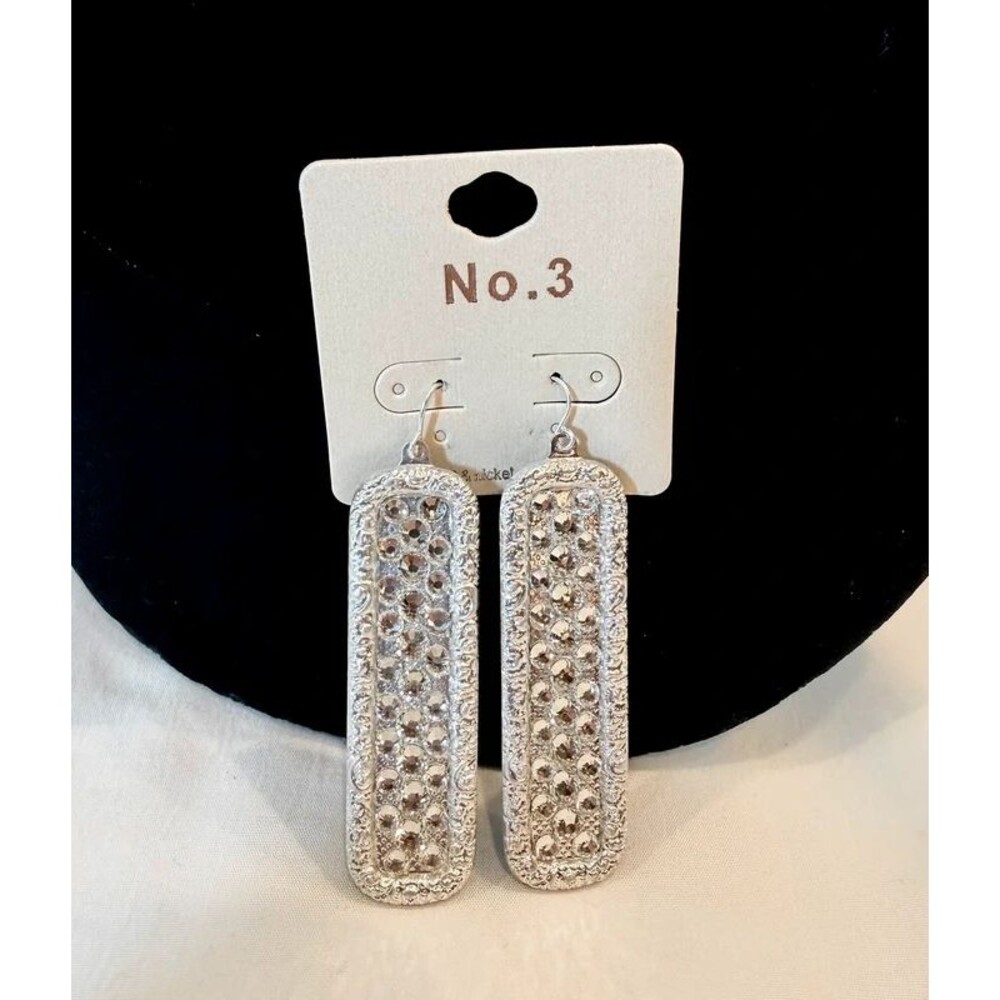 Silver Tone Rectangular Geometric Drop Earrings by No. 3